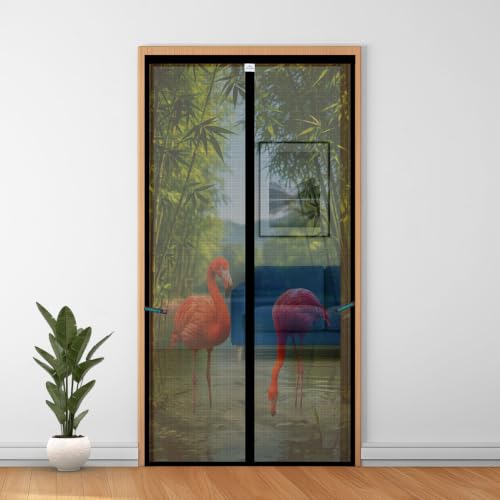 LifeKrafts Polyester Magnetic Mosquito Net for Door |Flamingo Water Garden | Easy Installation, Self-Closing Curtain to Keep Mosquitoes, Flies & Insects Out | Size 205 x 110 cm