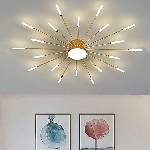 Liudefa 8321-20GOLD 42 Inch Led Ceiling Light Fixture,20 Lights Modern Ceiling Lights Flush Mount Chandelier Gold Indoor Lighting For Living Room,Bedroom,4000K 20W+12W Firework Deco Close To Ceiling Light thumb #1