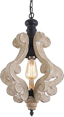 PUUPA Kitchen Light Fixtures,Farmhouse Pendant Light Single Adjustable Rustic Wooden Hanging Island Chandelier