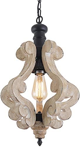 PUUPA Kitchen Light Fixtures,Farmhouse Pendant Light Single Adjustable Rustic Wooden Hanging Island Chandelier