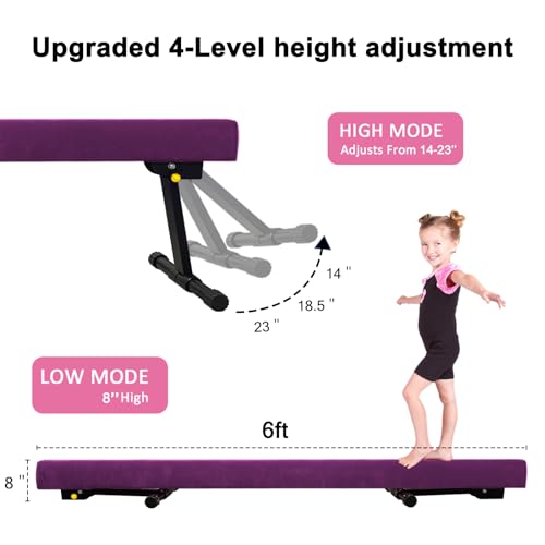 Sealoha 6ft Ultrasimple Adjustable&Foldable Balance Beam,High-Low Floor Beam Suede Gymnastics Equipment,No Tool Require, Gymnastics Beam for Training&Professional HomeTraining - Thumbnail 3