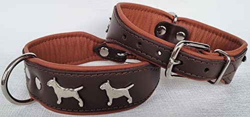 Bullterrier HUNDEHALSBAND - Halsband, Halsumfang 33-41cm/45mm, Leder Schwarz; Braun/Cognac (Braun/Cognac)