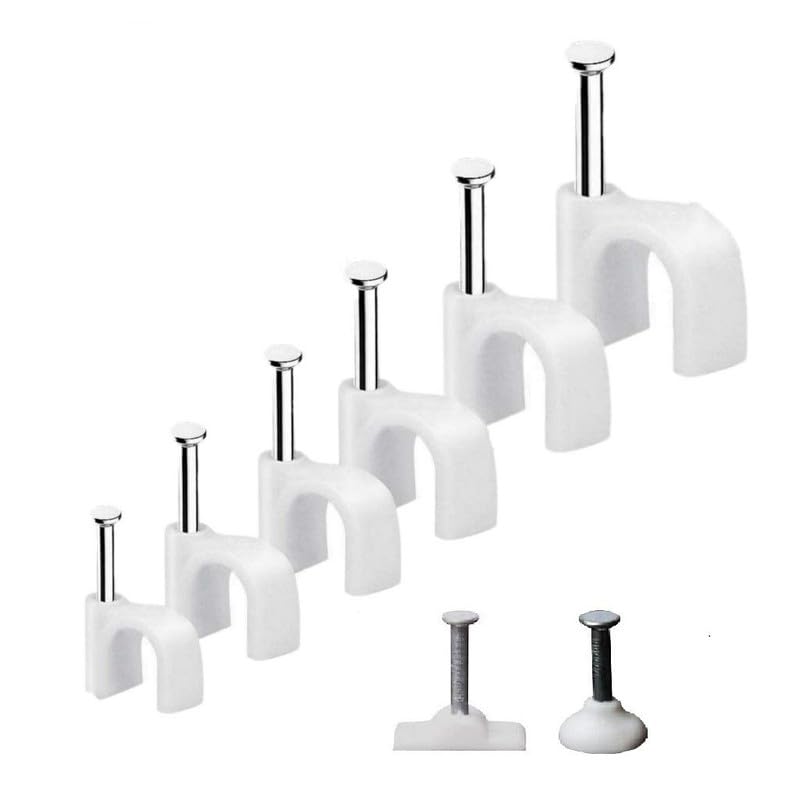 cable clips combo set with steel nails | batten flat clip + batten round clip set| cable management for all type cable wire (800pcs set, 4mm, 5mm, 6mm, 7mm, 9mm,12mm)