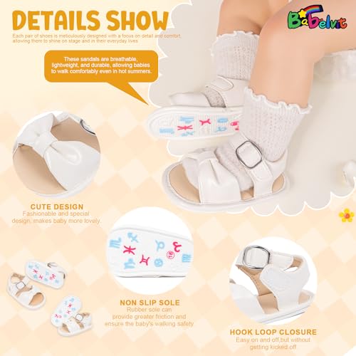 Image of Babelvit Infant Baby Girl Boy Sandals Comfort Premium Summer Outdoor Casual Beach Shoes with Flower Bowknot Anti Slip Rubber Sole Newborn Toddler Prewalker First Walking Shoes