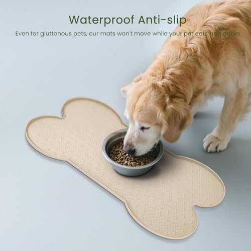 PWTAA Dog Food Mat Anti-Slip Silicone Dog Bowl Mat Thicker Pet Placemat Waterproof Cat Feeder Pad with Raised Edge Puppy Kitten Feeding Mats Suitable Small Medium-Sized Dogs Cats Eating Tray - Thumbnail 4