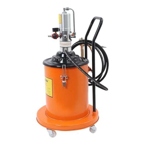 NEBEUUO 5 Gallon Air Grease Pump 20L High-Pressure Grease Pump Set with 13 ft High Pressure Hose and Universal Grease Gun 0.85L/M Portable Pneumatic Grease Pump Lubrication Grease Pump (Orange)