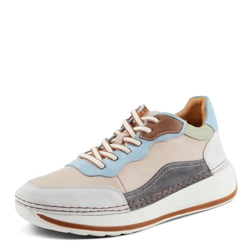 Spring Step Women's Booker Sneakers with Premium Leathers, Geometric Pattern, and Removable Insoles