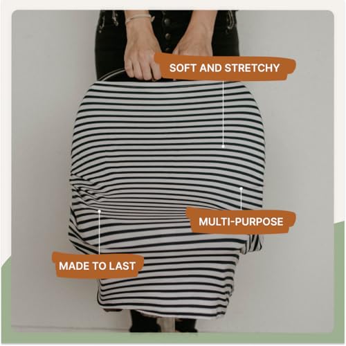 Image of Parker Baby 4 in 1 Car Seat Cover for Girls and Boys - Stretchy Carseat Canopy, Nursing Cover, Grocery Cart Cover, High Chair Cover - Gray /White Stripes