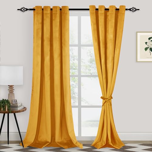 XWZO Gold Velvet Curtains 108 Inches Long, Elegent Soft Luxury Curtains for Living Room, Thermal Insulated Room Darkening Gold Curtain for Bedroom Decor, Velvet Drapes Set 2 Panels