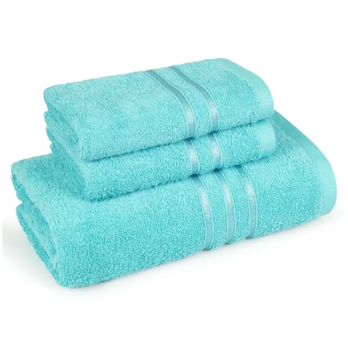 Image of MYTRIDENT Towel Set| Comfort Living | Quick Drying | Travel Friendly | for Men /Women | 3 PC Towel Set | 1 Bath (70 cm x 140 cm) 2 Hand (40 cm x 60 cm) | 100% Cotton 400 GSM - Sea Green