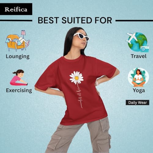 Image of Reifica Women 100% Pure Cotton Drop Shoulder Loose Fit Oversized T Shirts (Combo Pack of 2)