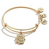 Alex and Ani Connections Expandable Bangle for Women, Sisters by Chance, Friends by Choice Charm, Rafaelian Gold Finish, 2 to 3.5 in