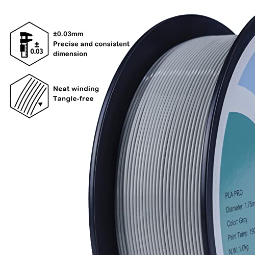 Image of ZIRO PLA Filament 1.75mm,3D Printer Filament PLA PRO Basic Color Series 1.75MM Total 4KG(8.8lbs), Dimensional Accuracy + /- 0.03mm,Gray(1KG X 4 Spools Pack) | Fit for Most FDM 3D Printer, 1.75mm 1KG Spool, Dimensional Accuracy + /-0.03mm, Colorful PLA FilamenT