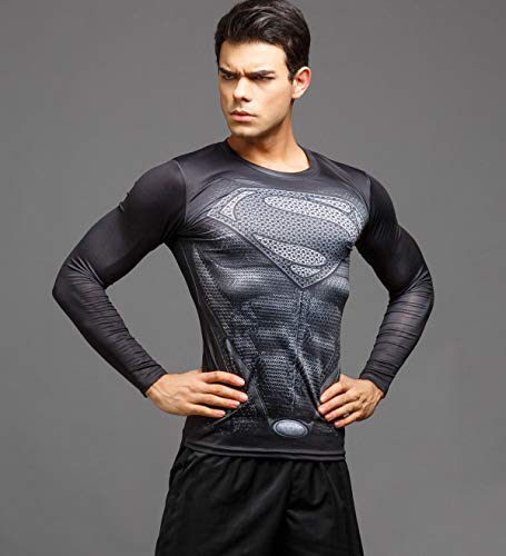 Camiseta masculina de compressão esportiva Cool Super Person Running manga comprida Red Plume, Preto