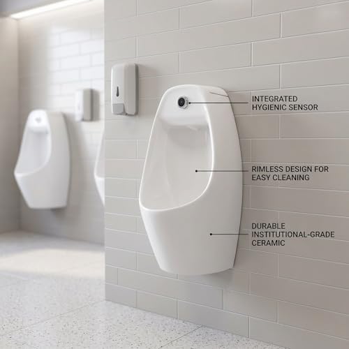 Urinal blanco de cerámica para montaje en pared, con doble sistema de descarga (sensor y manual), para uso comercial y doméstico, con opciones de drenaje por pared o piso miniatura 6