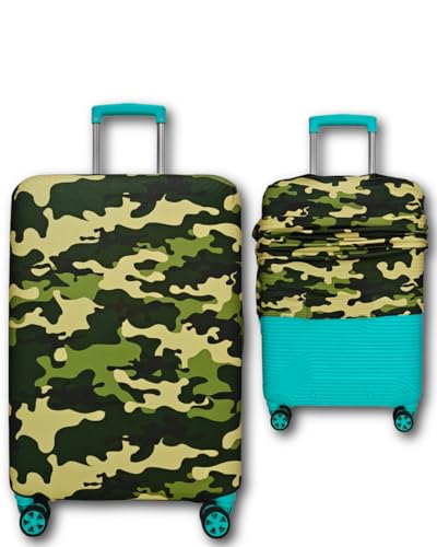 Image of Army Printed Luggage Cover for Traveling Bag & Suitcase - Stretchable & Scratchproof Trolley Protector with Velcro Lock & Lightweight Washable Material(Suitcase Not Included, Only Cover in Product)