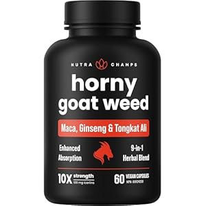 Horny Goat Weed for Men & Women | 9-in-1 Formula with 10X Strength Icariin, Tongkat Ali, Ginseng, Tribulus Terrestris, Maca for Men & More | Enhanced Absorption with Black Pepper | 60 Vegan Capsules