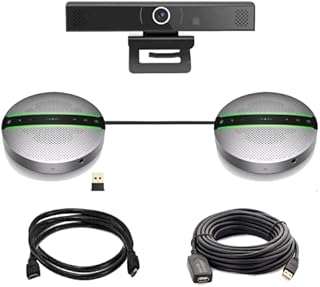 Professional HD 1080p Webcam | Premium USB Wireless Bluetooth Daisychain Speakerphone Bundle | Conference Room Cable Kit | Compatible with Vertical Communications Wave IP Viewpoint Softphone