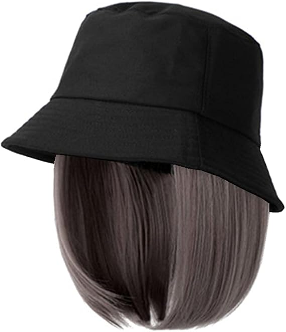 Bucket Cap with Hair Sun Hat Wig For 