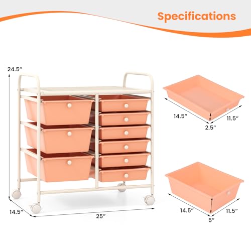 image for Giantex 9 Drawers Rolling Cart, Classroom Organizers, Storage Cart wit
