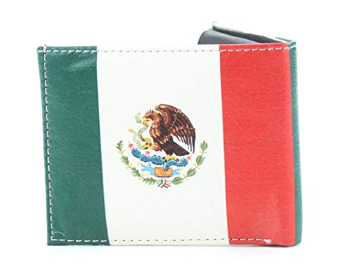 Leather Impressions Slim Bifold Wallet - Mexico Flag Print Vegan Leather Wallet with top-flap 2 ID Windows, 6 Cards, 2 Inner Slots & 2 Cash Pockets - Men's Wallet for Men & Gift Box