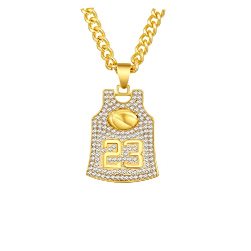 Winssigma Gold Basketball Jersey Necklace for Women & Men, Player Number Pendant, Sports Fan Jewelry, Team Memorabilia, Memorial Keepsake(#23)