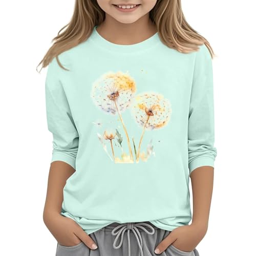 3/4 Sleeve Tops for Girls Summer Floral Print Tees Shirts Trendy Blouses Casual Loose Basic Tee Shirt Retro Clothing