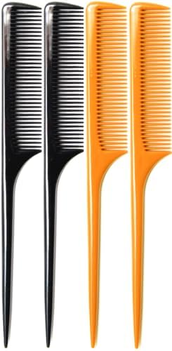 4 Pack Rat Tail Comb 9.25 Inch Fine Tooth Hair Comb for Parting, Sectioning, Teasing & Styling, Long Tail Handle, Heat Resistant Hairdresser Barber Salon Comb for Women Men, Black & Brown