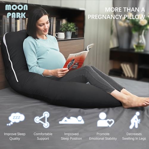 Image of MOON PARK Pregnancy Pillows for Sleeping - U Shaped Full Body Maternity Pillow with Removable Cover - Support for Back, Legs, Belly, HIPS - 65 Inch - Black - Cooling Cover