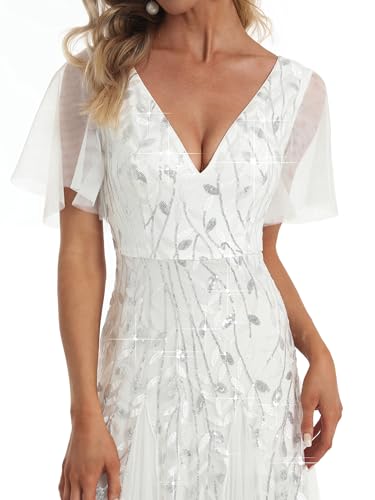 Image of Ever-Pretty Women's Sequin Formal Dresses Evening Gown Sparkly V-Neck Short Sleeve Floor Length Mother of The Bride Dress 736