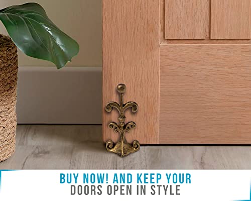 Fleur De Lis Cast Iron Door Stop | Decorative Door Stopper Wedge | With Padded Anti-Scratch Felt Bottom | Antique Vintage Design | Solid And Heavy Duty| 4X3.5X7.75" | Gold With Black By Comfify #TOP4
