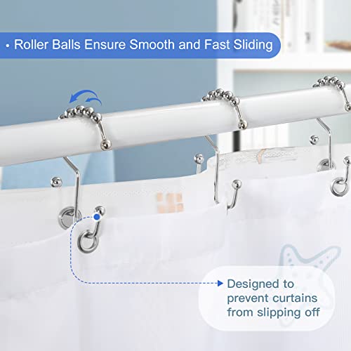 Shower Curtain Rings, Sutine Shower Curtain Hooks, Rust-Resistant Stainless Steel Shower Curtain Rings, Free Sliding Double Shower Curtain Hooks For Shower Curtains & Liners, 12 Pcs-Chrome #TOP3