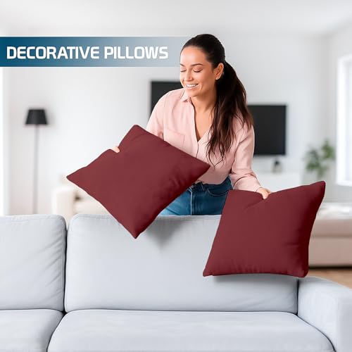 Image of Premium Polyester Fiber Cushion Fillers - Pack of 5 Pcs | 12 x 12 Inches | Burgundy| Cushions, Sofa Pillow, Cushion for Sofa, Decorative Pillow