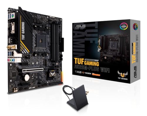 ASUS TUF GAMING A520M-PLUS WIFI Carte mère gaming AMD A520 Ryzen AM4 micro ATX (M.2, 802.11ac Wi-Fi, DisplayPort, HDMI, D-Sub, USB 3.2 Gen 1, SATA 6 Gbps, connecteurs RGB)