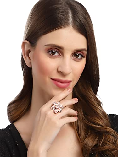 Image of Karatcart Platinum Plated Elegant Austrian Crystal Adjustable Leaf Ring for Women and Girls