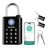 🔐【Keyless Entry with Multiple Options】: This heavy-duty digital padlock outdoor offers fingerprint, passcode, RFID keyfob, Tuya App, mechanical key, and temporary passcode unlock options. It stores up to 50 fingerprints, 100 passcodes, and 100 RFID k...