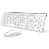 J JOYACCESS Tastatur Maus Set Kabellos, Funktastatur mit Maus, 500mAh Wiederaufladbar Akku, 2.4G Ultraslim Funktastatur mit Ziffernblock(Deutsch QWERTZ Layout) für PC/Laptop/Smart TV – Silber und Weiß