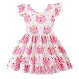 Girls Summer Dress Cat Print Back to School Dress Baby Girl Cute Kitten Graphic Twirly Sundress 5T