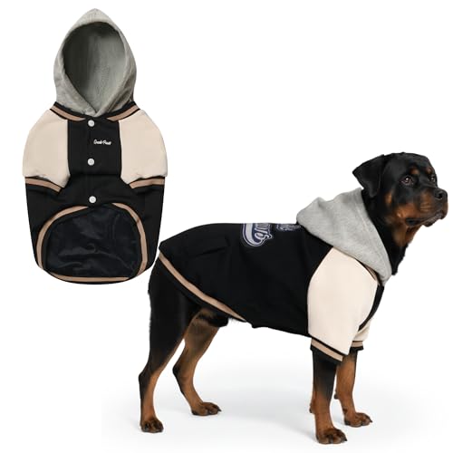 Image of Spark Paws Varsity Dog Hoodie - Premium Dog Sweater for Small, Medium, and Large Dogs | Warm Clothes for Pets, Winter Jacket Alternative - Black - 5XL