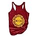 Produktbild KIMODO Damen Kurz Trägershirts Tank Tops Weste Sonnenblumendruck Rundhalsausschnitt Sommer Off Shoulder Bluse Ärmelloses T-Shirt Camisole Weste Cami Tank (Wein-D, XXL)