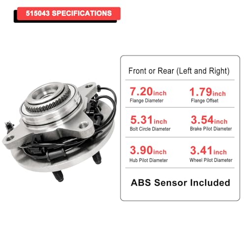 Image of MotorbyMotor 515043 Front Wheel Bearing Hub Assembly 4WD with ABS 6 Lugs Fits for 2004-2008 Ford F-150, 2003-2006 Ford Expedition, 2003-2006 Lincoln Navigator, 2006-2008 Lincoln Mark LT Hub Bearing