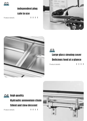 Juego de platos de acero inoxidable de 9 L con tapa abatible visible y control de temperatura LED para catering, bufé, eventos, banquetes, equipo de servicio de alta calidad
