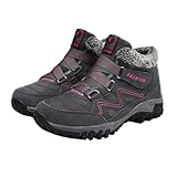 Toumov Womens Winter Snow Boots Comfy Fur Lined Winter Ankle Boots Soft Warm Ankle Booties Fashion Lace Up Hiking Boot Non-Slip Outdoor Trekking Shoes for Walking and Anti-Slip