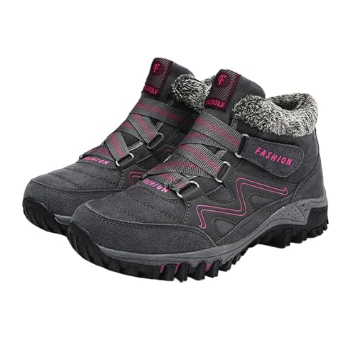Toumov Womens Winter Snow Boots Comfy Fur Lined Winter Ankle Boots Soft Warm Ankle Booties Fashion Lace Up Hiking Boot Non-Slip Outdoor Trekking Shoes for Walking and Anti-Slip