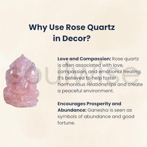 Image of Soulwise Rose Quartz Ganesha 13cm Tall, Healing Crystal for Love, Compassion, Abundance and Positivity, Housewarming Gift Decor