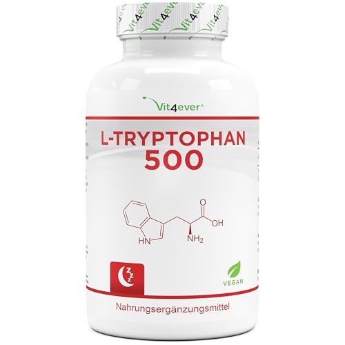 L-Triptófano 500 mg - 365 Cápsulas Vegetales - De Fermentación Vegetal - Suministro Para 12 Meses - Sin Aditivos - Altamente Dosificado - Vegano