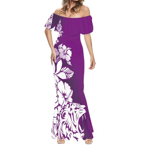 Image of Polynesian for Women S-7XL Off Shoulder Maxi Dress Hawaiian Summer Dresses