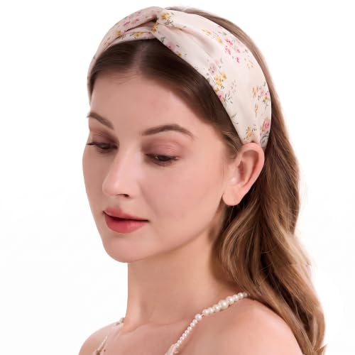 Image of ZLYC Mulberry Silk Headband for Women's Hair, Floral Light Pink