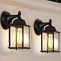 COTTAGE LIFE Small Outdoor Wall Lanterns 2 Pack Black Matte Finish Waterproof Exterior Light Fixtures with Clear Glass Wall Mount Sconces for Porch Garage Front Door (Bulbs Not Included)