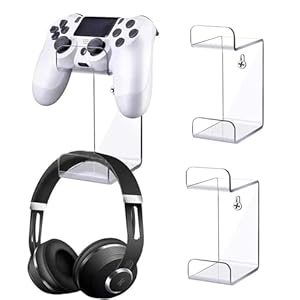Ashani Creations 2PCS Acrylic Game Controller Holders and Headphone Holders, Universal Dual Controller Stand, Controller Display Stand (Clear)